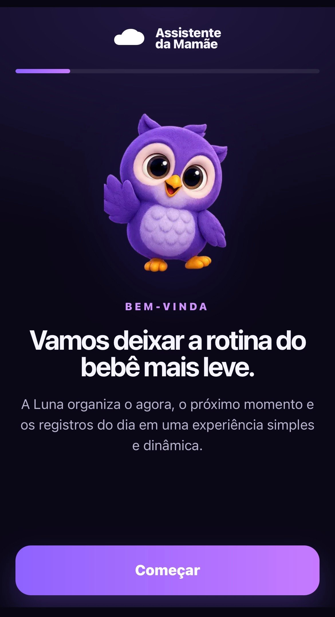 Tela real do Assistente da Mamãe